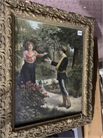 PRINT MAN & LADY IN COLONIAL TIMES 27 X 23 FRAME
