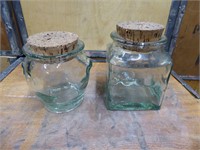 2 Vintage Clear Jars with Cork Lids