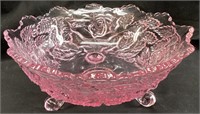 L.G. WRIGHT WILD ROSE PINK GLASS FOOTED BOWL, 9