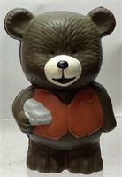 CAST IRON TEDDY BEAR BEAR BANK, 8.5’’ H