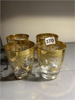 ITALY GLASSES GOLD TRIM CRE ART SET OF 4