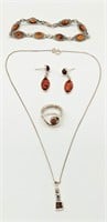 Amber Sterling Bracelet, Necklace, Ring, Earrings