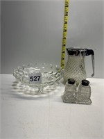 FOOTED SERVING DISH, SALT AND PEPPER WITH LINER,