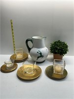 POTTERY PITCHER WITH LEAPING STAG, MINI TOPIARY