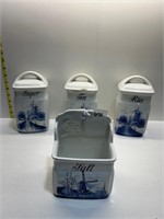 4 PC SET INCLUDING CANISTERS & WALL MOUNT SALT