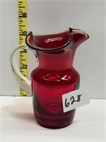RUBY GLASS PITCHER WITH APPLIED GLASS HANDLE AND