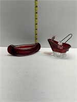 RUBY FLASHED SOUVENIR GLASS, CANOE FROM