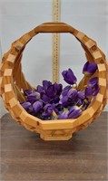 Vintage large wooden basket w/fake purple