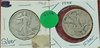 2XBID, 1942 & 1945 WALKING LIBERTY HALF DOLLAR