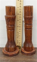 Vintage wood candle holders. 7in tall