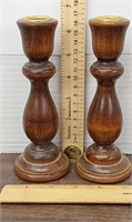 Vintage wood candle holders  6.5in tall