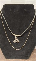 Gold colored chain necklace & Celtic triangle