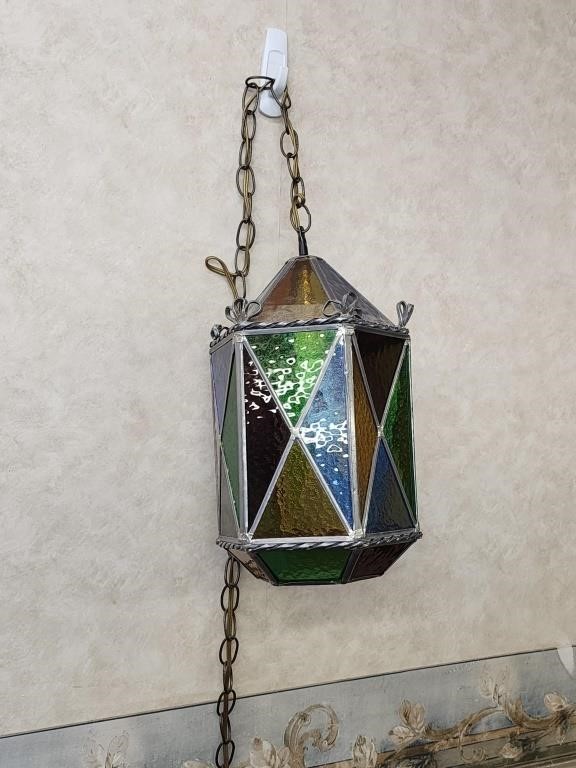 Antique leaded stained glass hanging
