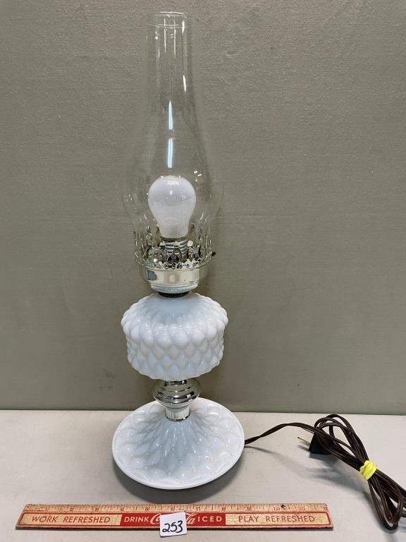 MILK GLASS OIL LAMP STYLE ELECTRIC