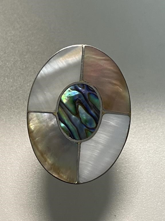 ADJUSTABLE MEXICO SILVER MOTHER OF PEARL/ABALONE