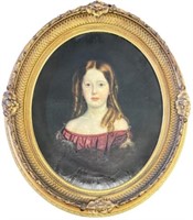 ANTIQUE PORTRAIT PAINTING OF A GIRL