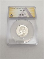 ANACS graded ms63 1948 silver Washington quarter