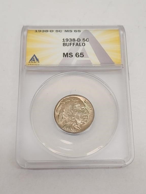 ANACS graded MS65 1938 D Buffalo Nickel