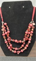 Vintage 3 strand  red beaded stone necklace