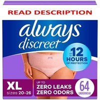 $53  Discreet Incontinence Underwear XL - 64ct