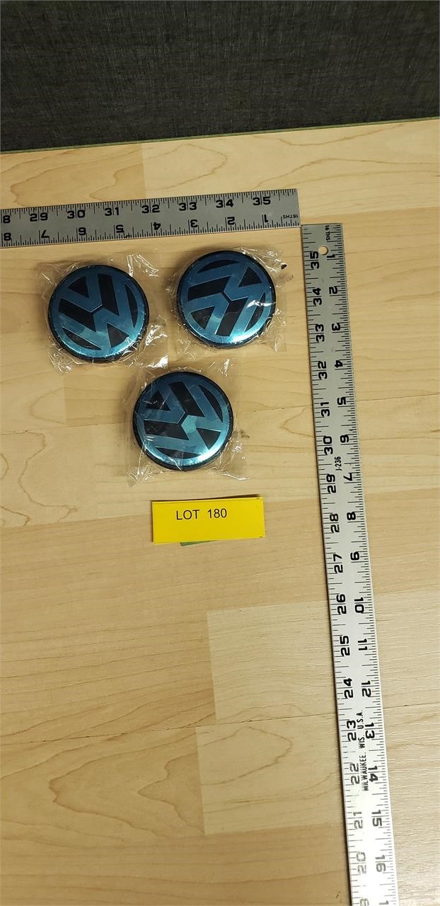 3 Volkswagen hub cap covers, Sky Blue, 3B7 601 171