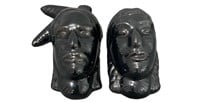 2 Frankoma Onyx Black Indian Heads Wall Pottery