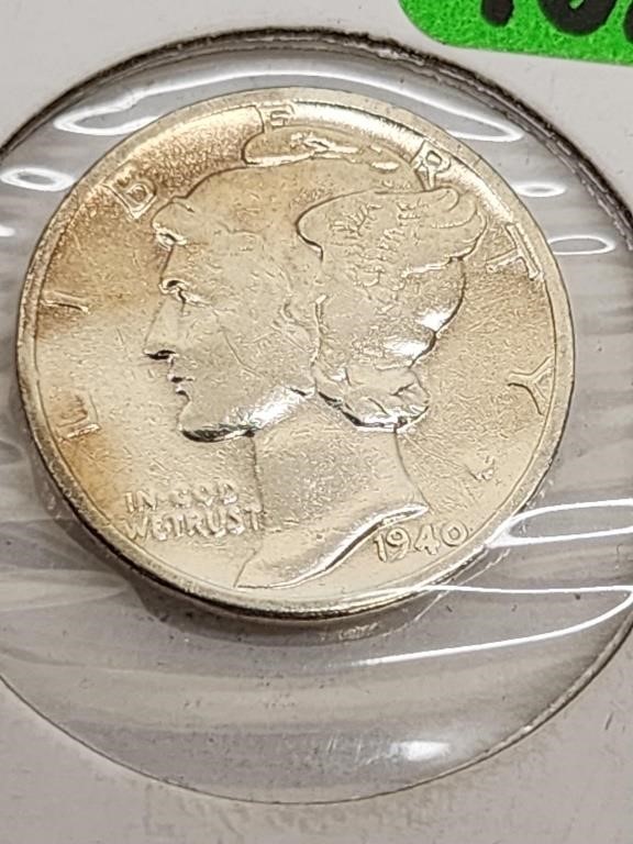 1940 Mercury Dime with toning