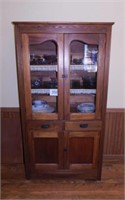 Antique walnut kitchen cupboard, 2 glass doors,