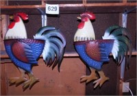 2 Red Shed metal rooster wall planters,