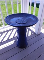 2-pc. blue glazed pottery bird bath, 24" tall