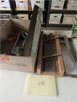 Lot of tools - miter box with saw, coping saw,