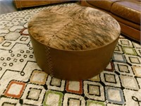 Round Cowhid and leather ottoman