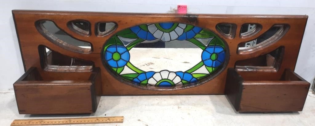 Vintage Wood Stained Glass Planter SHelf