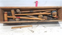 Wood Box w/ Croquet Set. Not Complete