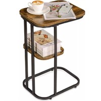 C Shaped End Table Round Corner 2-Tier