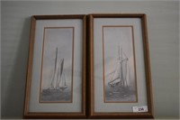 Vintage, framed, sailboat, matted, and framed .
