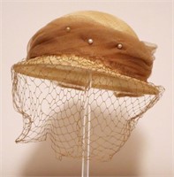Vntg Woven Hat w/Netting Veil