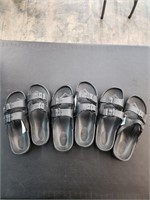 (3) Men's Black Sandals Sizes: 10/11- 11/12