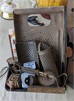 Vintage metal Kitchen graters/utensils & Coin Bank