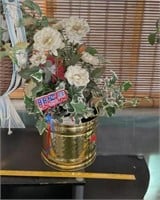 Bucket Type Planter & Faux Flowers