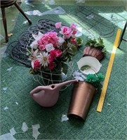 Watering Can, Garden Fence, Planter, Faux Flowers