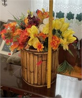 Bamboo Planter & Faux Flowers