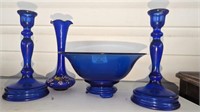 Blue Depression Style Candlestick holders, Bowl