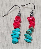 Red Coral/Turquoise Earrings
