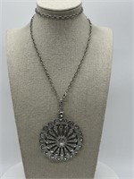 Fancy Silver Tone Crystal Statement Necklace
