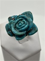 Sterling Silver Carved Turquoise Ring