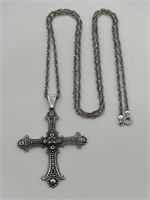 Sterling Silver Fancy Cross Necklace w/ Amethyst