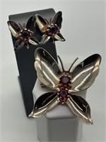 Vintage Gold Plated Butterfly Brooch Set