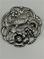 Antique Sterling Silver Exotic Bird Brooch