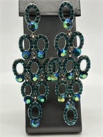 Vibrant Peacock Color Rhinestone Earrings